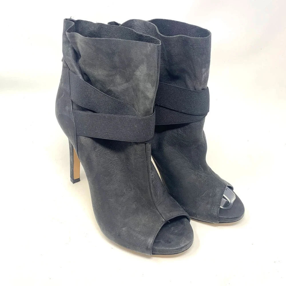 Latitude Femme Suede Peep Toe Stiletto Heels Black Gray Size 39.5 US‎ 9.5